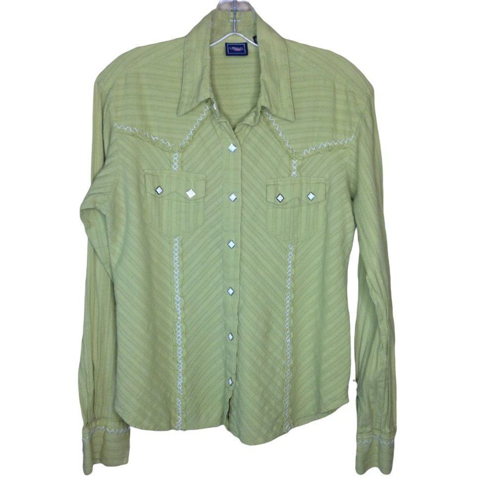Cruel Girl Long Sleeve Snap Shirt Green Medium